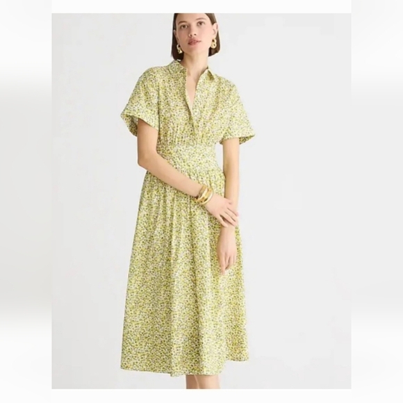 J. Crew Fitted Waist Shirtdress In Butter Yellow with Liberty Fabric Size 12 - Picture 13 of 13